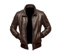SHOP OF JACKETS LIMITED Umber Brown Lambskin Leather Jacket Mens | Real Leather Bomber Jacket Mens | Professionally Waxed for Vintage Effect | Motorbike Clothing