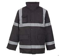 Shop Online HI Vis Viz Visibility Parka Jacket Security Work Two 2 Tone Waterproof Coat (Black, 2XL)