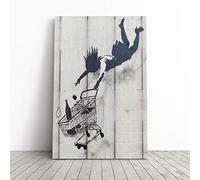 Shop Until You Drop Banksy Graffiti Wall Art Canvas Print | Gallery Wrapped 30mm Frame Wall Decor | 30x20 inches | Ready to Hang | Pop Art Picture | Living Room Bedroom Lounge Office