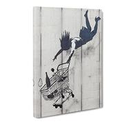 Shop Until You Drop Banksy Graffiti Wall Art Canvas Print | Gallery Wrapped 30mm Frame Wall Decor | 30x20 inches | Ready to Hang | Pop Art Picture | Living Room Bedroom Lounge Office