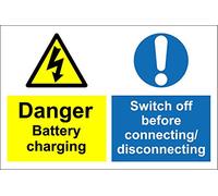 Shop warehouse signs Danger battery charging switch off before connecting disconnecting fork-lift vehicles safety sign - 1.2mm rigid plastic 300mm x 200mm