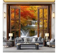 Shop Window Display Photo Wallpaper 300 x 210 cm Wall Mural, Autumn Forest Waterfall Photo Wallpaper Living Room Bedroom Theme Hotel Sofa TV Background Decor Papel Wall Mural