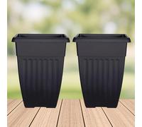 Shop4allsorts 2 large tall black planters - 55cm Athens garden plant pots - plastic patio planter flower pot - squre flared design plant pot - outdoor plant pot.