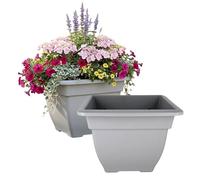 Shop4allsorts 2 x Grey 38cm medium square bell plant pot - plastic plant pot - medium sized indoor and outdoor garden planter - traditional bell shape pot - herb and flower planter.