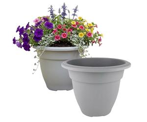 Shop4allsorts 2 x Large Grey 45cm round bell plant pot - plastic plant pot - large sized indoor and outdoor garden planter - traditional bell shape pot - herb, flower shrub planter.