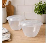 Shop4allsorts 2 x Small Plastic Microwave Pudding Bowl with Lid - 0.6L Pudding Basin - Reusable Plastic Pudding Bowl - for Steaming, Reheating Individual Puddings
