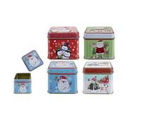 Shop4allsorts 4 Mini Metal Christmas Treat Tins - Small Gift Boxes - Empty Christmas Tin - 7.5cm x 6cm - Ideal For Christmas Candy, Sweets, Chocolate Coing, Jewellery, Mini Cookies & More.
