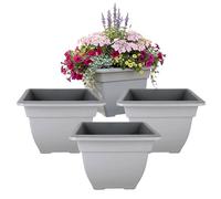 Shop4allsorts 4 x Grey 38cm medium square bell plant pot - plastic plant pot - medium sized indoor and outdoor garden planter - traditional bell shape pot - herb and flower planter.