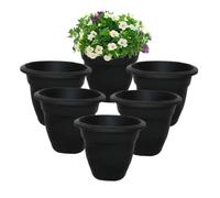 Shop4allsorts 6 x Black 20cm small round bell plant pot - plastic plant pot - small indoor and outdoor garden planter - traditional bell shape pot.