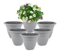 Shop4allsorts 6 x Grey 38cm medium round bell plant pot - plastic plant pot - medium sized indoor and outdoor garden planter - traditional bell shape pot - herb and flower planter.