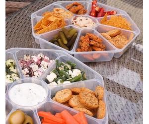 Shop4allsorts 8 Section Nibble Tray with lid - Plastic Serving Tray - Platter for Party Food - Reusable Buffet Snack Trays - Eight Compartment Nibble Serving Dishes. Set of 2.