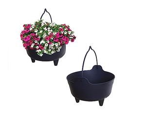 Shop4allsorts Set Of 2 Black Plastic Cauldron Planters Flower Basket With Handle Small Round Pot 26cm