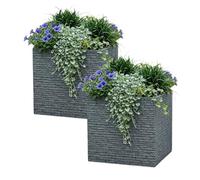 Shop4allsorts Set Of 2 Large Square Brick Effect Planter - Ash Grey Outdoor Plant Pot - Slate Brick Style Square Plastic Garden Plant Pot - Garden Balcony, Patio Flower Planter 38cm x 38cm x 39cm