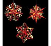 Shop4allsorts Set Of 3 Foil Star Christmas Decorations Ceiling Hanging Festive Stars Red & Gold 40cm