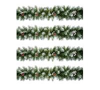 Shop4allsorts set of 4 snow tipped Christmas garland decoration with white berries and pinecones - premier artificial green tree garland - stair fireplace garland - 270cm 2.7m x 20cm