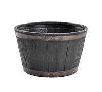 Shop4allsorts Small Round Barrel Planter - Oakwood Effect Plastic Half Barrel Plant Pot - Garden Patio Planter - 37cm x 25cm