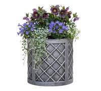 Shop4allsorts Small Round Lazio Planter - Pewter Grey Outdoor Lazio Pot - Lattice Style Round Plastic Garden Plant Pot - Garden Balcony, Patio Flower Planter 32cm x 32.5cm