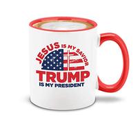 shop4ever Jesus is My Savior Trump is My President Ceramic Coffee Mug Tea Cup 11 oz. Donald Trump Gift (Red Handle)