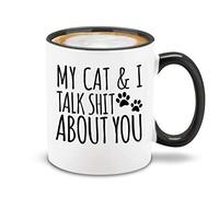 Shop4Ever My Cat & I Talk About You Black Handle Ceramic Coffee Mug