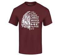 shop4ever Philippians 4:13 Lion Verse I Can Do All Things Through Christ T-Shirt, Maroon, Large