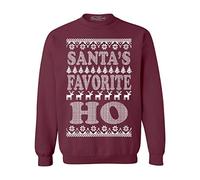shop4ever Santa's Favorite Ho Crewnecks Ugly Christmas Sweatshirts, Maroon, S