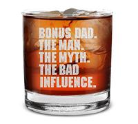 shop4ever Stepdad The Man The Myth The Bad Influence Engraved Whiskey Glass, Father's Day Gift 11 oz.