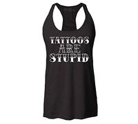 shop4ever® Tattoos are Stupid Sarcastic Humor Women's Racerback Tank Top Slim Fit, Black, XL