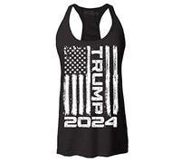 shop4ever Trump Flag 2024 Women's Racerback Tank Top Slim Fit, Black, Small