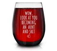 Shop4Ever Wow, Look At You Becoming An Aunt Engraved Stemless Wine Glass Promoted to Aunt New Auntie (Aunt)