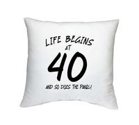 Shopagift 40th Birthday Cushion Cover Life Begins at 40 So Does the Panic Bedroom Lounge Accessory - 40cm x 40cm