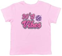 Shopagift 90's Vibes Kids T-Shirt 1990 Grunge Rock Rap Hip Hop Pop R&B Music Childrens Tee Boys Girls Light Pink