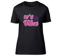 Shopagift 90's Vibes Womens T-Shirt 1990 Grunge Rock Rap Hip Hop Pop R&B Music Ladies Tee Black