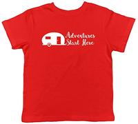 Shopagift Adventures Start Here Caravan Childrens Kids Short Sleeve T-Shirt Red