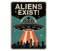 Shopagift Aliens Exist Funny UFO Metal Poster Wall Tin Sign Man Cave Shed Bar Bedroom Home Kitchen - A4