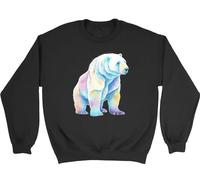 Shopagift Arctic Polar Bear Kids Sweatshirt Wildlife Watercolour Animal Jumper Boys Girls Black