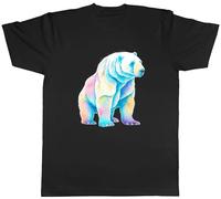 Shopagift Arctic Polar Bear Mens T-Shirt Wildlife Watercolour Animal Tee Black