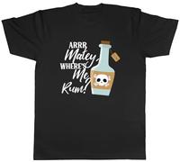 Shopagift Arrr Matey Pirate Mens T-Shirt Where's Me Rum? Funny Tee Black