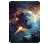 Shopagift Asteroid Moon Collision Space Metal Poster Wall Sign Man Cave Shed Bar Bedroom Home Kitchen - A5