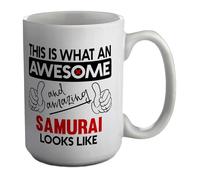 Shopagift Awesome & Amazing Samurai Mug Japanese Warrior Fighter White 15oz Large Ceramic Cup