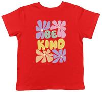 Shopagift Be Kind 70's Retro Flowers Floral Kindness Day Kids T-Shirt Childrens Tee Boys Girls Red