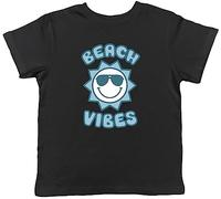Shopagift Beach Vibes Kids T-Shirt Summer Holiday Vacation Childrens Tee Gift Black