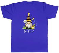 Shopagift Bee Kind Mens T-Shirt Garden Gonk Gnome Bumblebee Tee Gift Blue