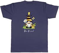 Shopagift Bee Kind Mens T-Shirt Garden Gonk Gnome Bumblebee Tee Gift Navy Blue