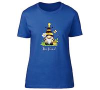 Shopagift Bee Kind Womens T-Shirt Garden Gonk Gnome Bumblebee Ladies Tee Gift Blue