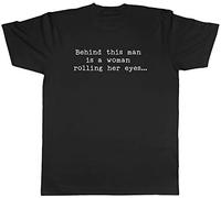 Shopagift Behind This Man is a Woman Rolling her Eyes T-Shirt Black