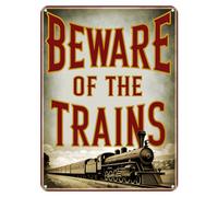 Shopagift Beware of the Trains Metal Poster Wall Tin Sign Man Cave Shed Bar Bedroom Home Kitchen - A3