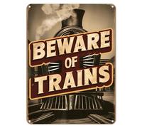 Shopagift Beware of Trains Locomotive Metal Poster Wall Tin Sign Man Cave Shed Bar Bedroom Home Kitchen - A5