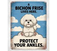 Shopagift Bichon Frise Lives Here Dog Metal Poster Wall Tin Sign Man Cave Shed Bar Bedroom Home Kitchen - A5