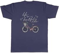 Shopagift Bicycle Cycle Mens T-Shirt Life is a Beautiful Ride Tee Gift Navy Blue