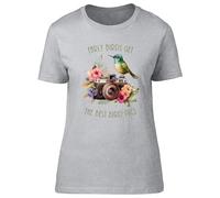 Shopagift Bird Watching Womens T-Shirt Early Birds get The Best Bird Pics Ladies Tee Grey